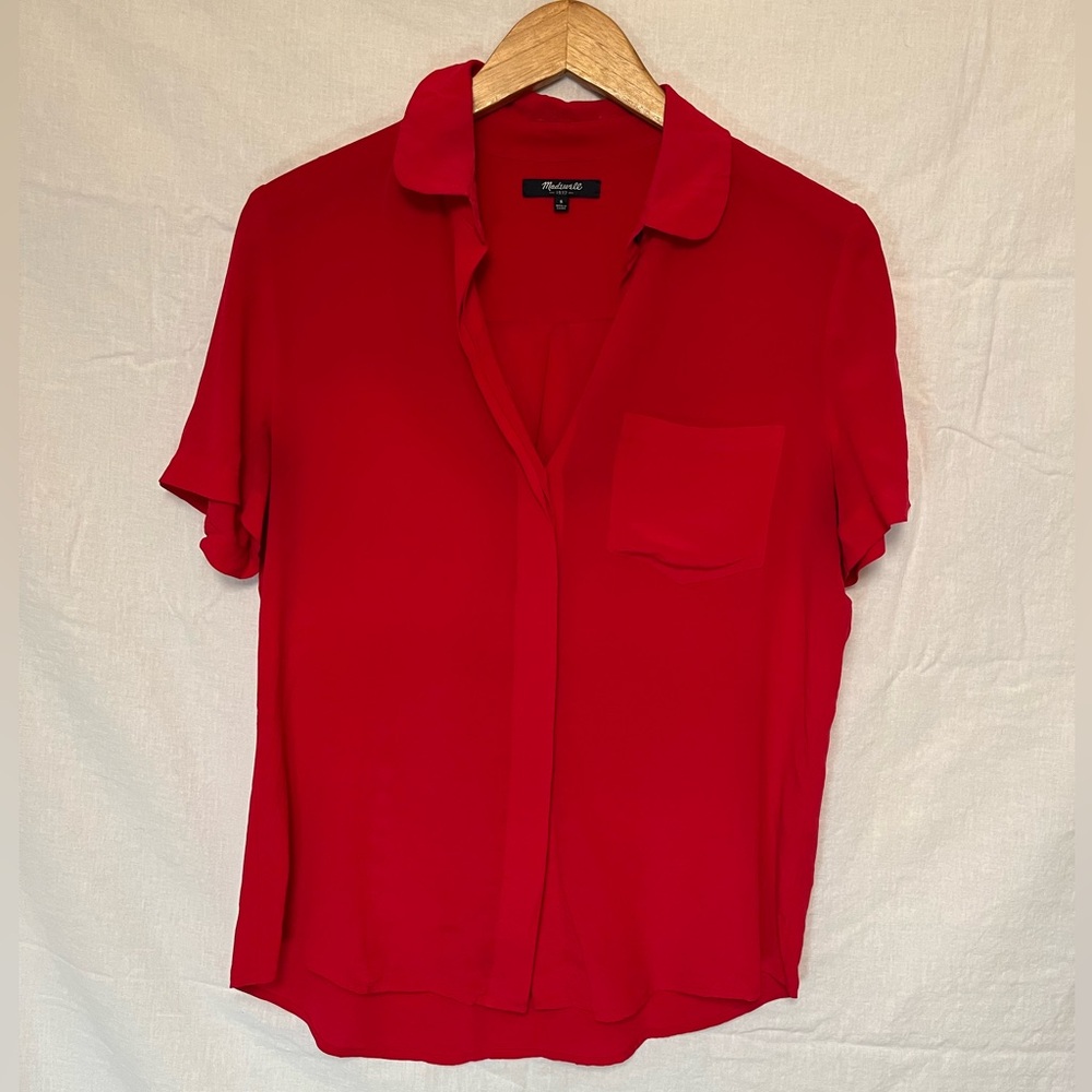 Madewell Silk Short Sleeve Button Up Blouse